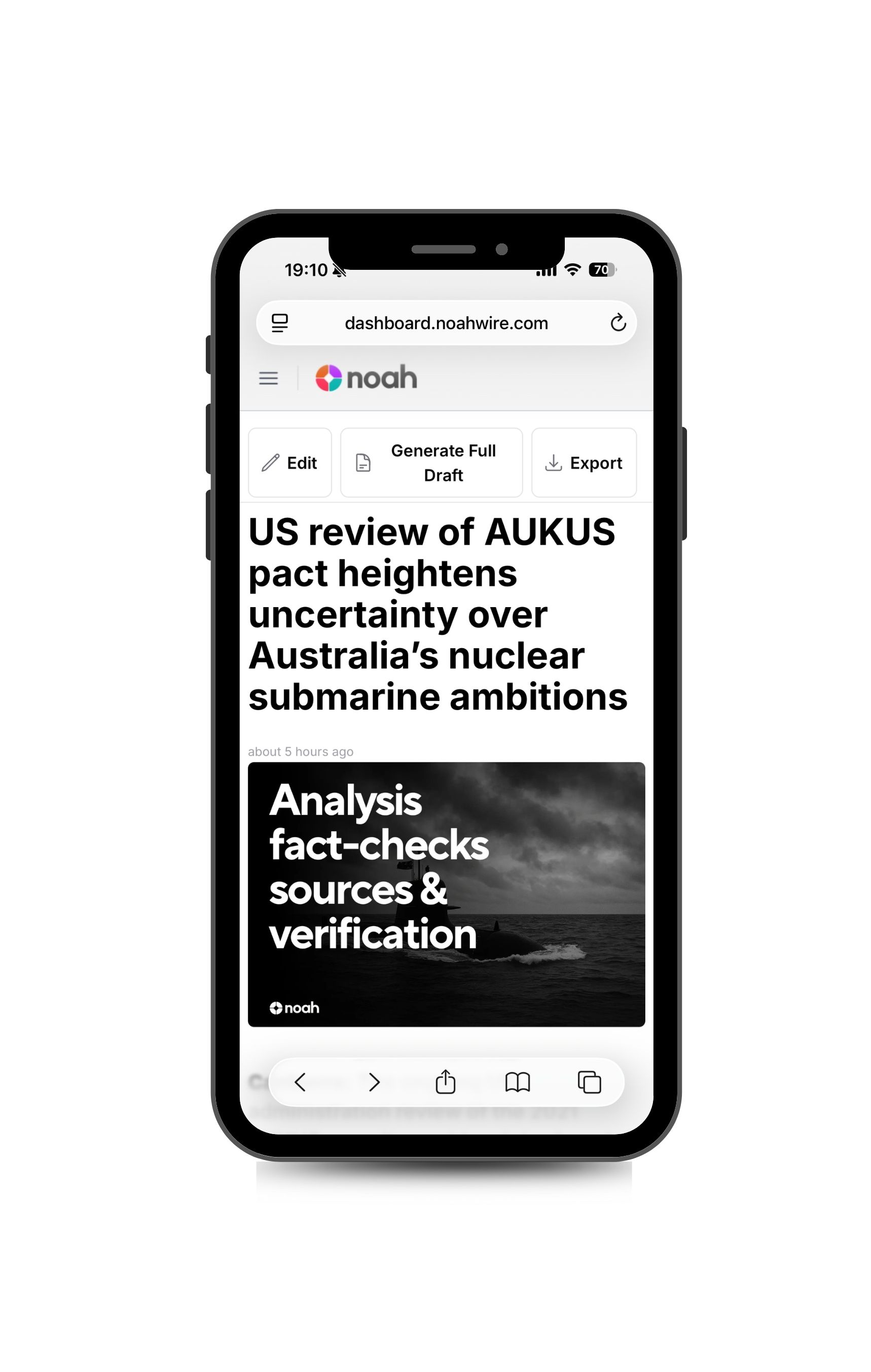 Noah Wire dashboard showing article generation and export tools