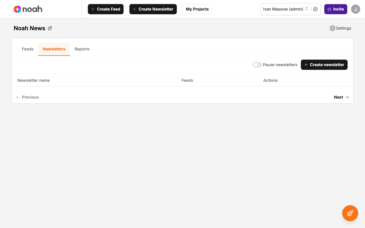 Project Newsletters tab