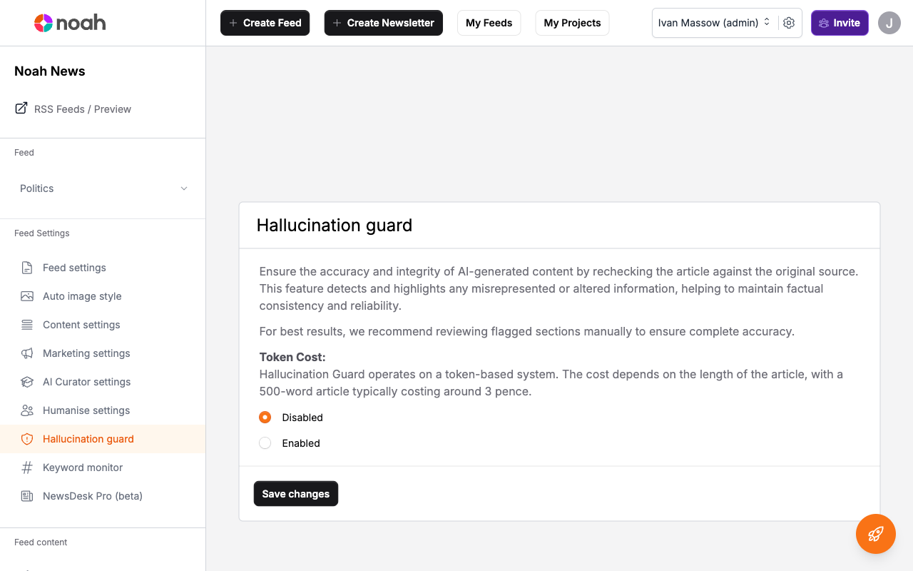 Hallucination Guard settings